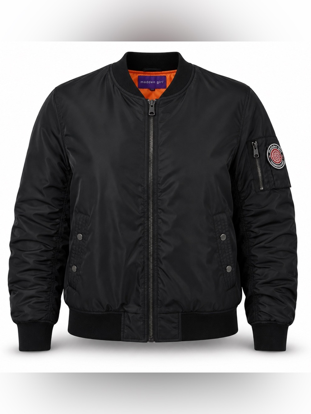 Madden Girl Black Bomber Jacket MA-1 Style Orange Lining Oversized 3XL